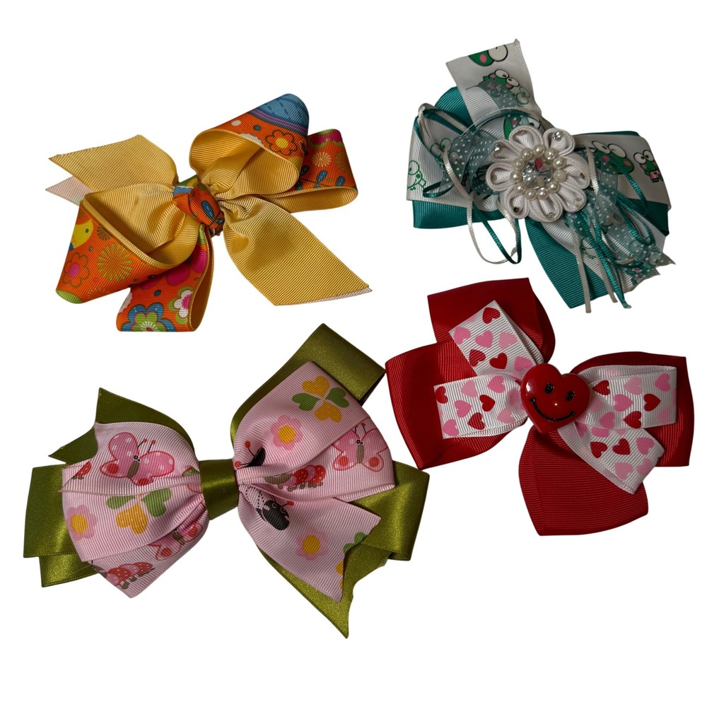 Kids‎ Hair Bows Set 4 Piece Cute Butterfly Ladybug Heart Theme Accessories